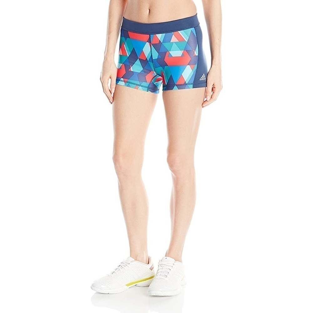 Adidas geometric print mini athletic shorts gym M medium workout running hiit